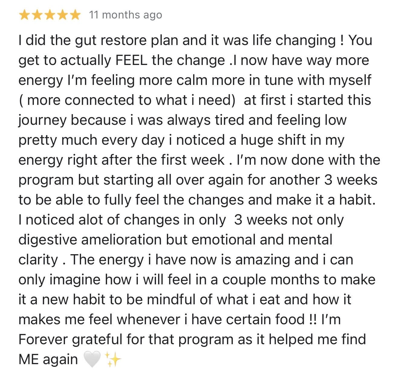 Client review of the Gut Restore program